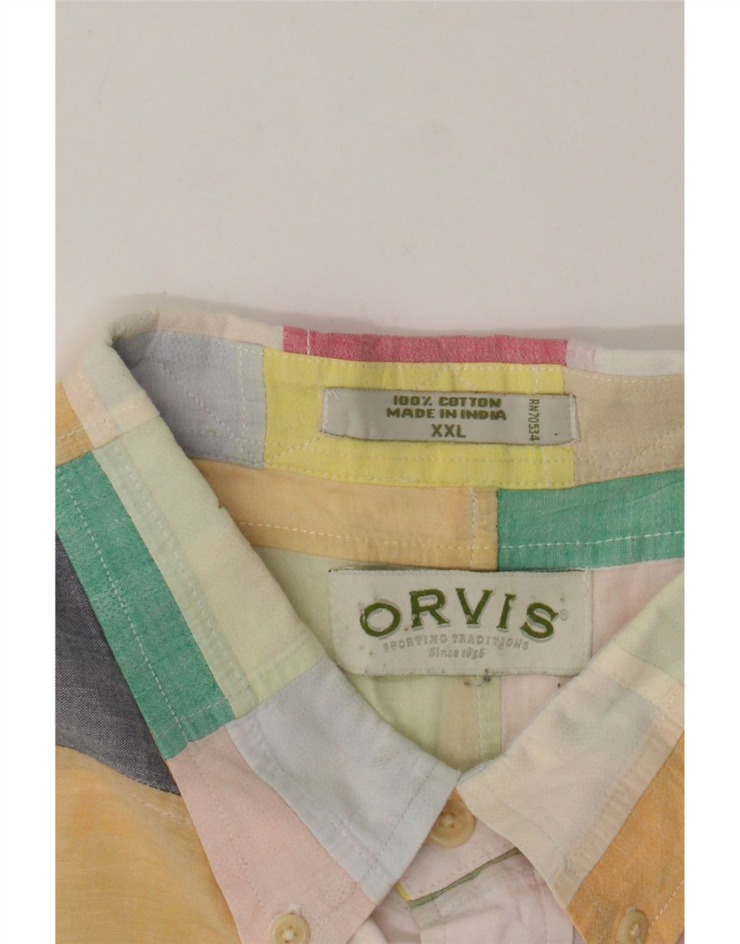 ORVIS Мужская рубашка с коротким рукавом 2XL Разноцветный лоскутный хлопок