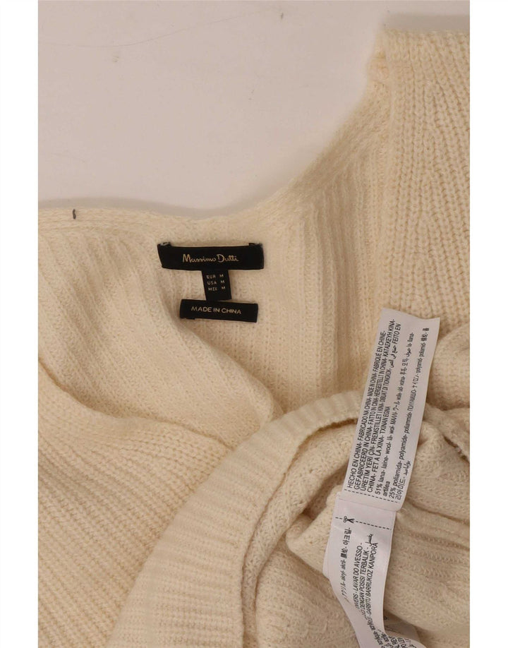 Женский укороченный джемпер с v-образным вырезом Massimo Dutti UK 14, средний, белая шерсть