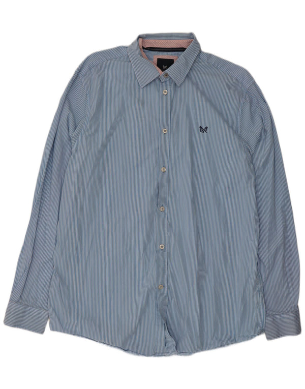 Crew Clothing Мужская классическая рубашка XL из хлопка в тонкую полоску синего цвета