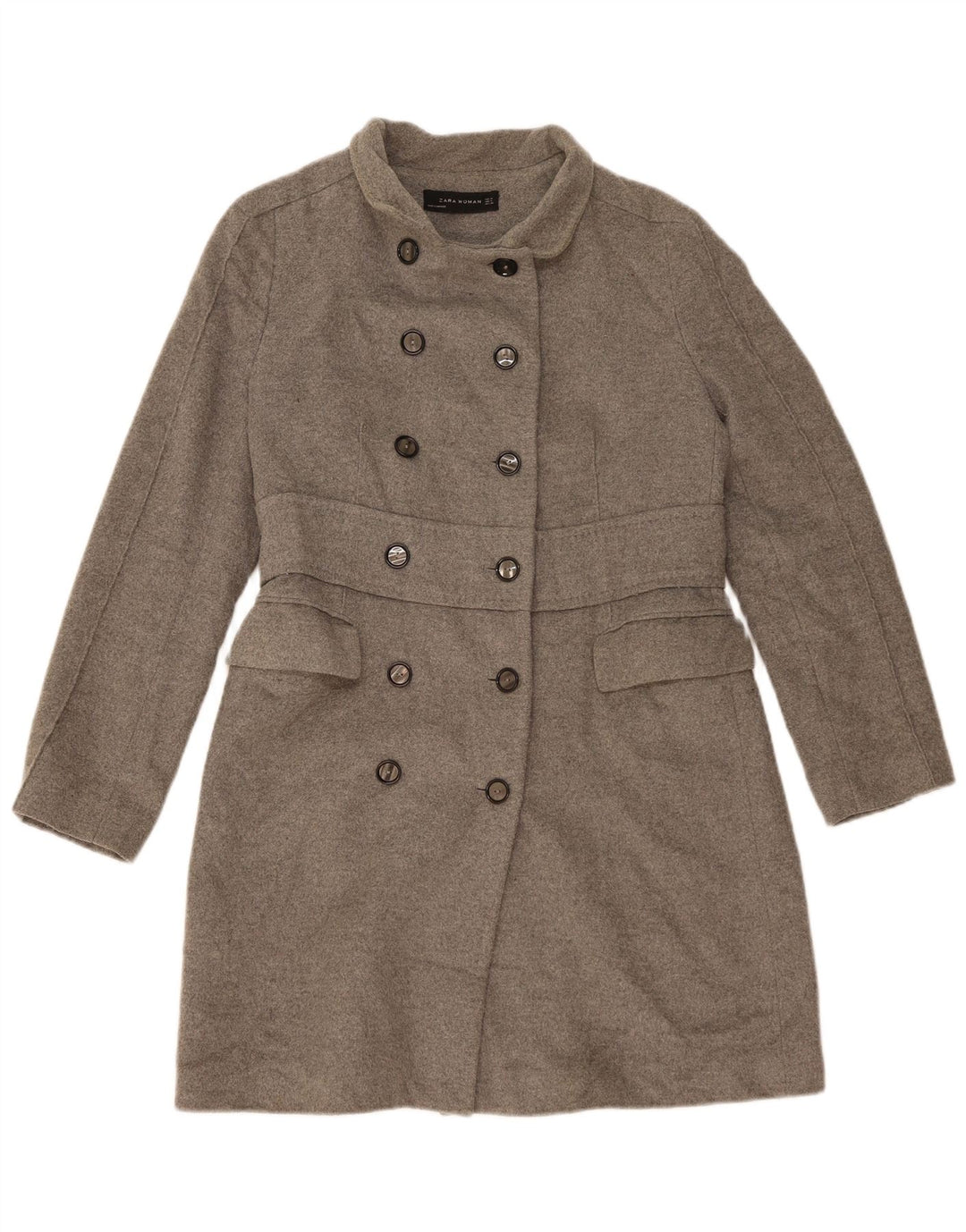 Женское двубортное пальто Zara UK 14, шерсть среднего серого цвета