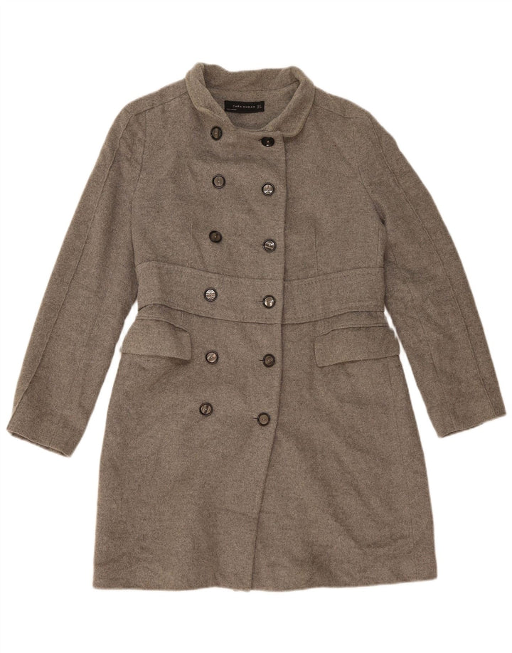 Женское двубортное пальто Zara UK 14, шерсть среднего серого цвета