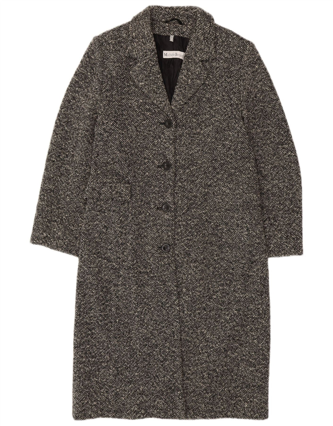 MICHELE BOYARD Женское пальто UK 12 Среднее черное шерстяное в крапинку