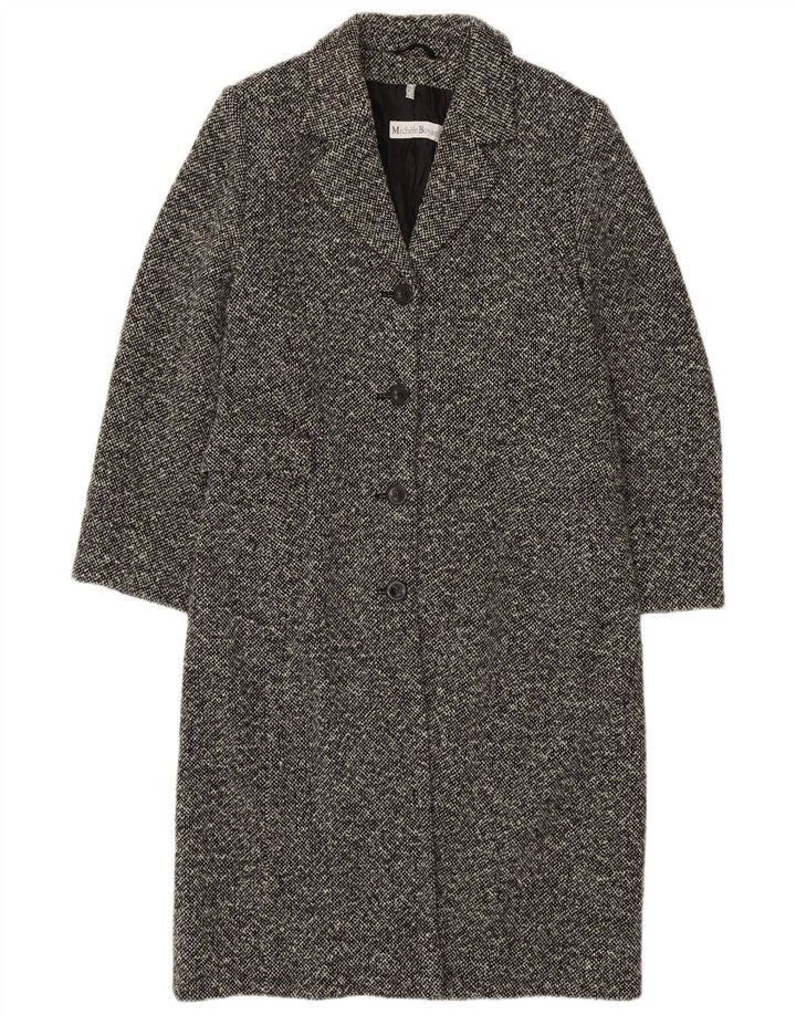 MICHELE BOYARD Женское пальто UK 12 Среднее черное шерстяное в крапинку