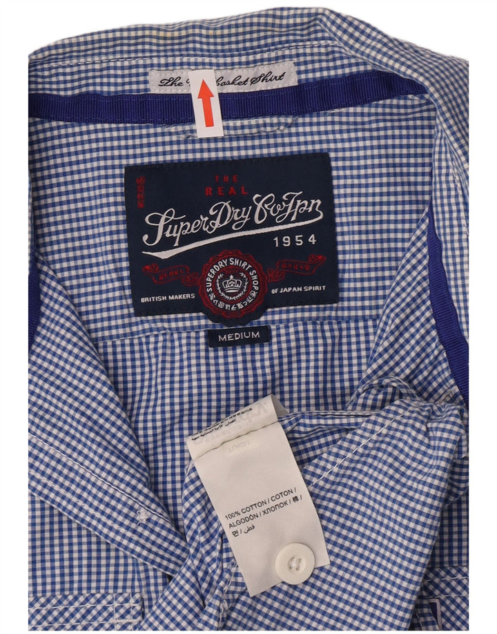 Мужская рубашка с коротким рукавом Superdry среднего синего цвета в мелкую клетку, хлопок
