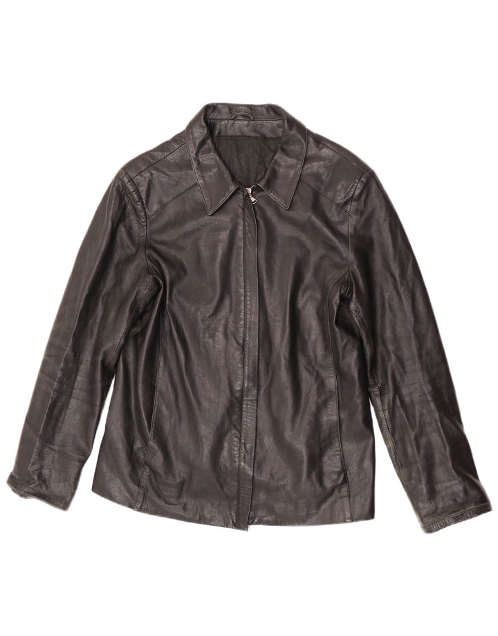 Винтажная женская кожаная куртка IT 52 2XL Черная кожа