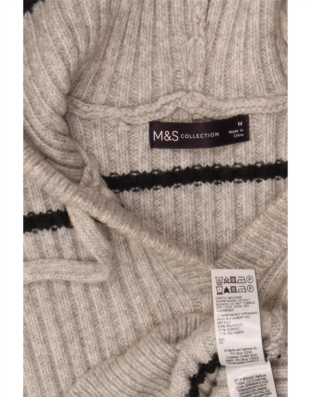 Женский свитер с капюшоном Marks & Spencer UK 14, средний серый в полоску