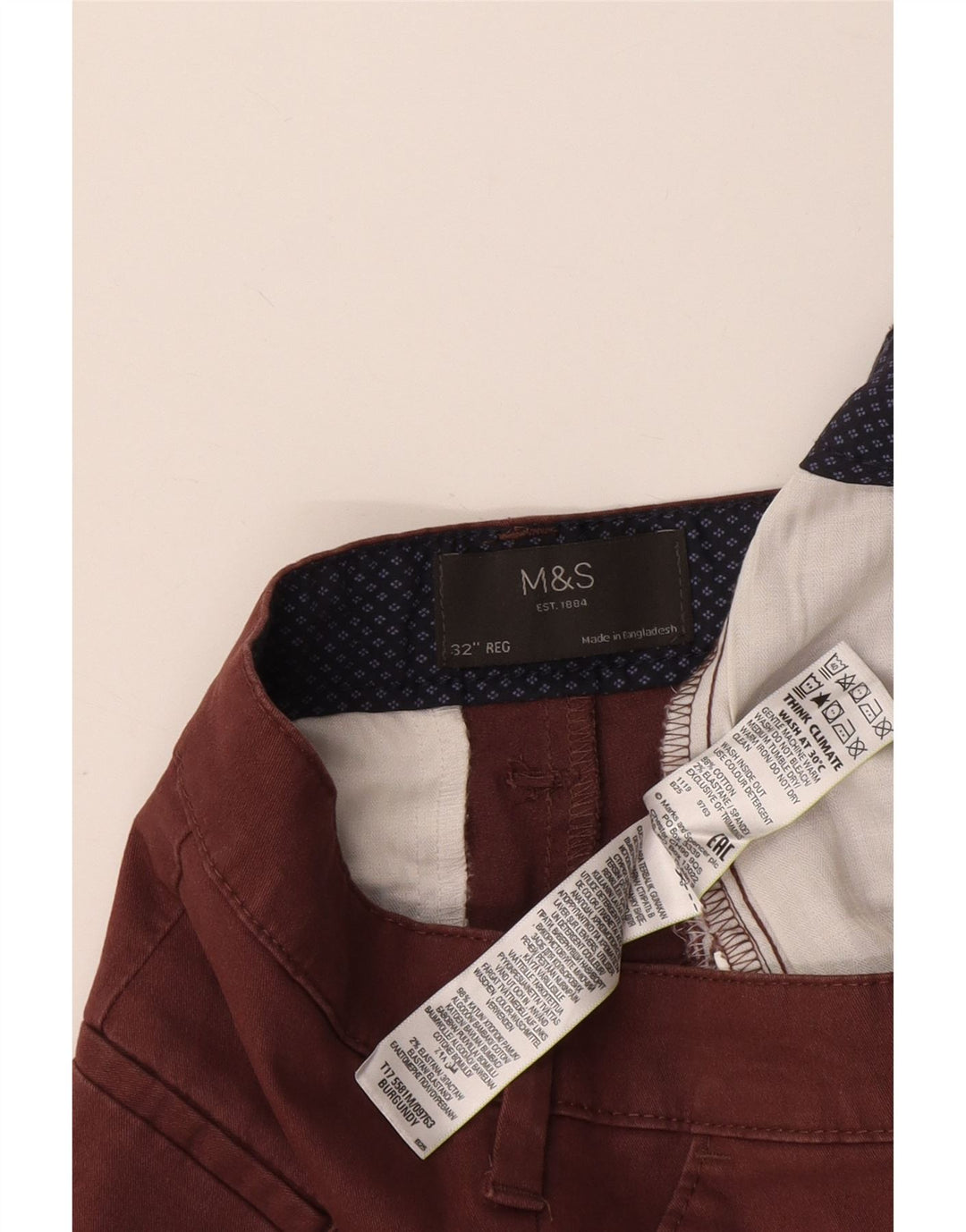 Мужские шорты чинос Marks & Spencer W32, средний бордовый хлопок, хлопок