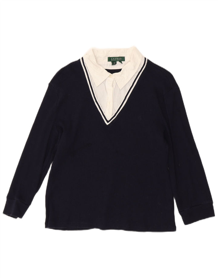 RALPH LAUREN Женский топ с рукавом 3/4, Великобритания, 18 XL, темно-синий, хлопок с цветными блоками