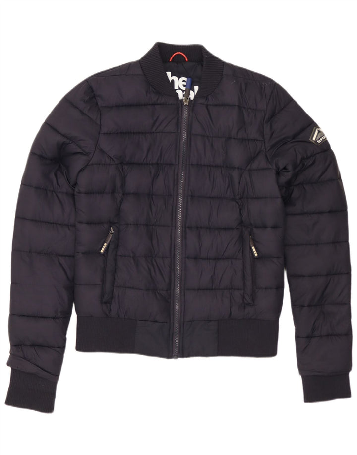 SUPERDRY Женская стеганая куртка UK 10, маленький темно-синий полиэстер