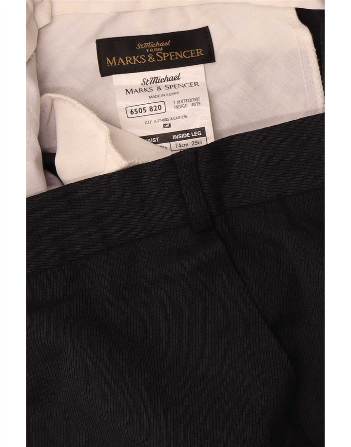 Мужские прямые костюмные брюки Marks & Spencer W40 L29 темно-синие из полиэстера