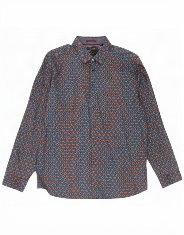 Мужская рубашка Ted Baker, размер 6, 2XL, темно-синяя, хлопок с геометрическим рисунком