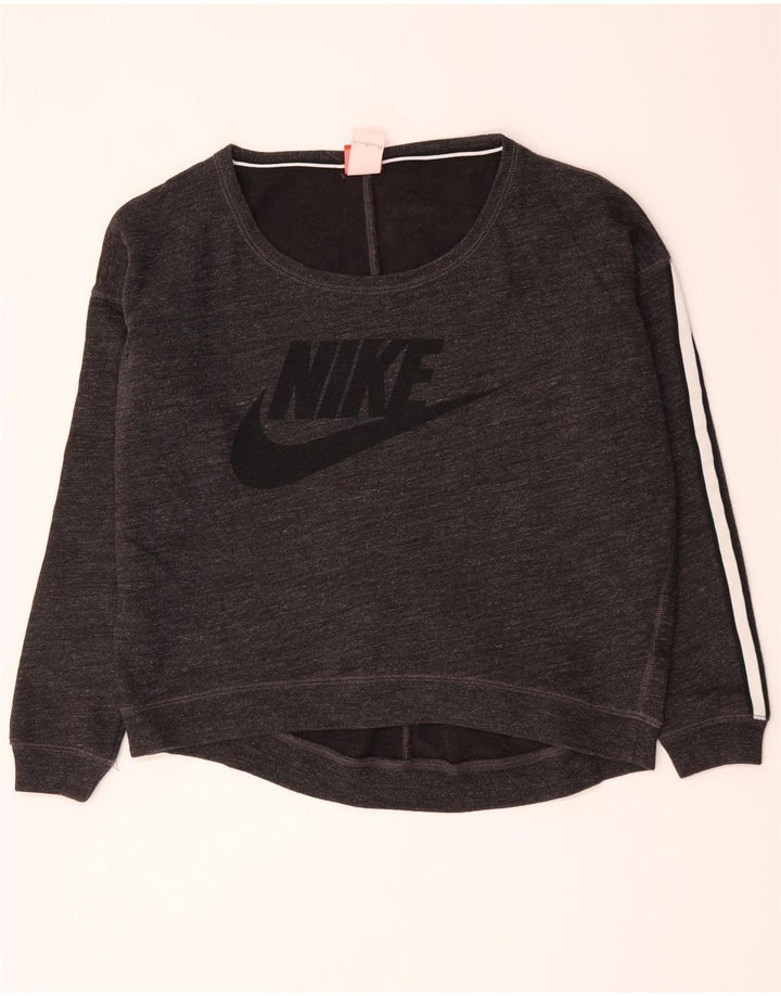Женский джемпер большого размера с рисунком Nike UK 10, маленький серый хлопковый