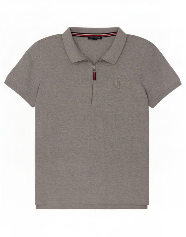 Женская рубашка-поло Tommy Hilfiger UK 14, хлопковая ткань среднего серого цвета с крапинками