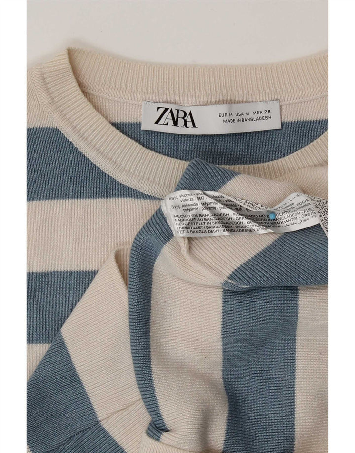 Женский укороченный топ Zara UK 12, вискоза, средний бежевый в полоску