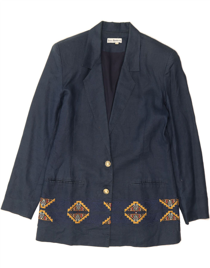 VINTAGE Womens 2 Button Blazer Jacket IT 46 Large Navy Blue Fair Isle Vintage Vintage and Second-Hand Vintage from Messina Hembry 