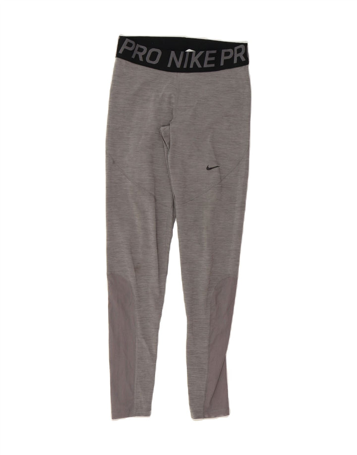 NIKE Womens Dri Fit Graphic Leggings UK 12 Medium  Grey Pinstripe Vintage Nike and Second-Hand Nike from Messina Hembry 