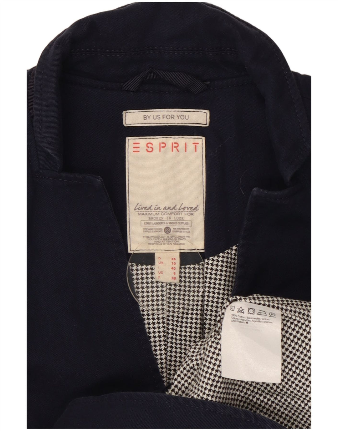 Женский пиджак Esprit на 3 пуговицах, Великобритания 10, маленький, темно-синий, хлопковый
