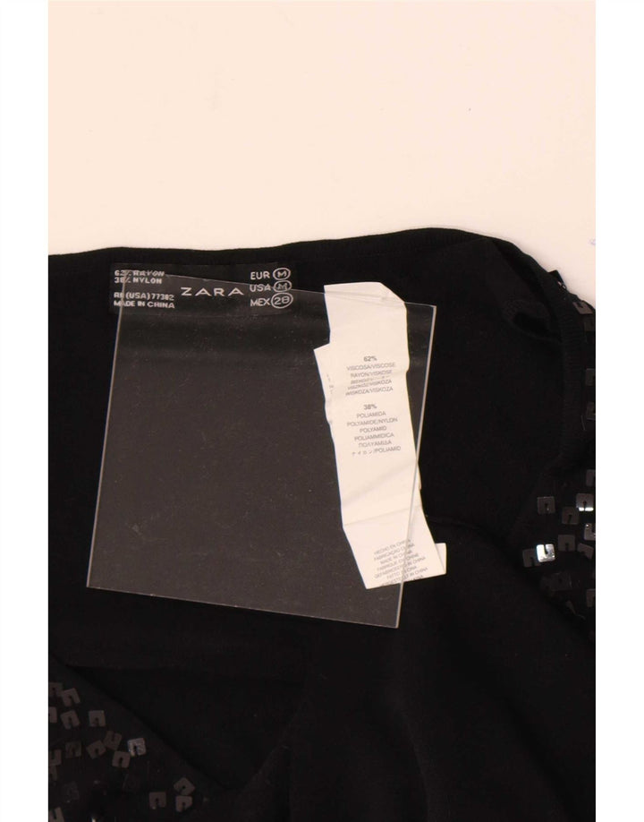 Женская блузка без рукавов Zara UK 12, средний черный, вискоза с крапинками