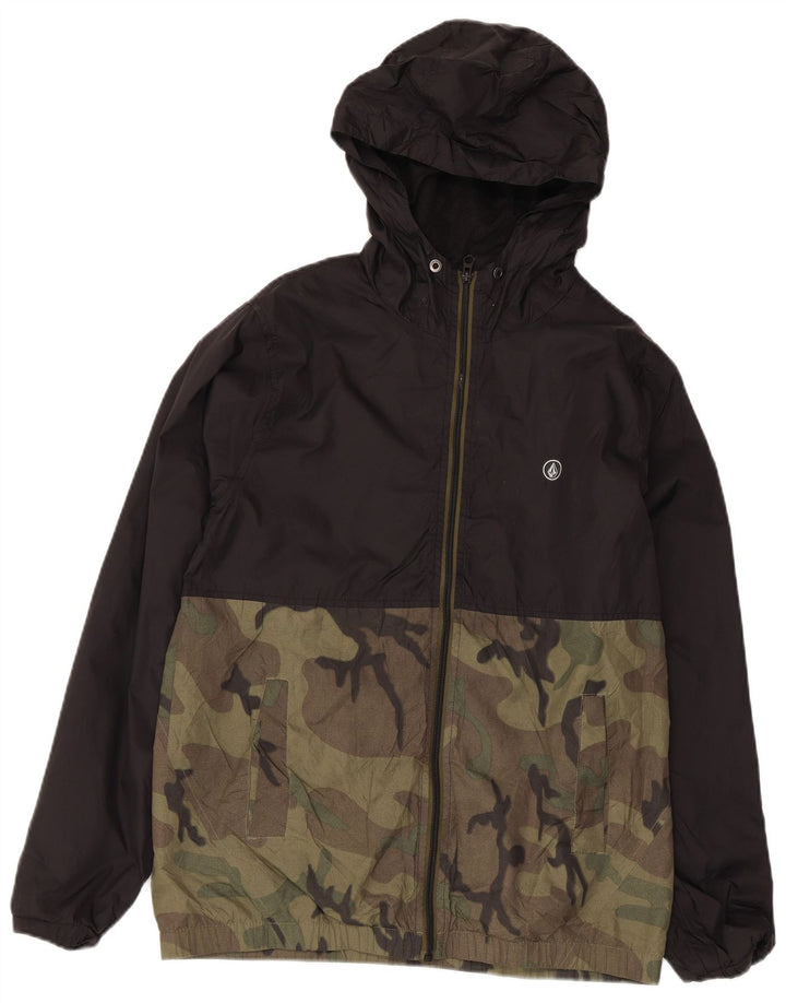 Мужская дождевик с капюшоном Volcom UK 36, маленький черный камуфляжный нейлон