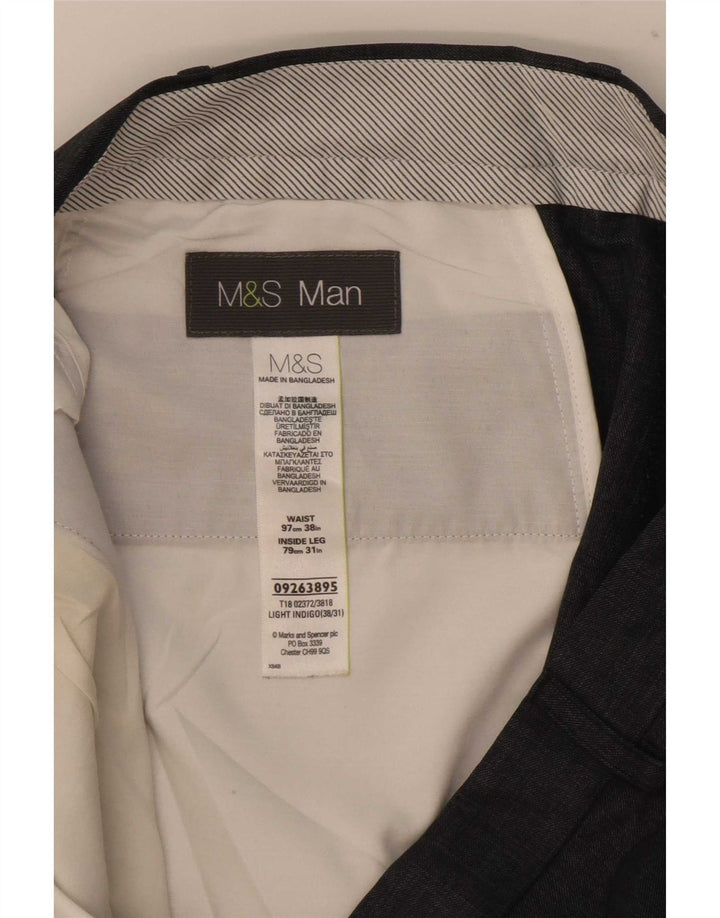 Мужские прямые костюмные брюки Marks & Spencer W38 L31 синие из полиэстера