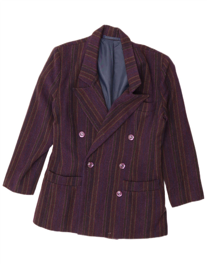 VINTAGE Womens Double Breasted Blazer Jacket UK 14 Medium Purple Striped