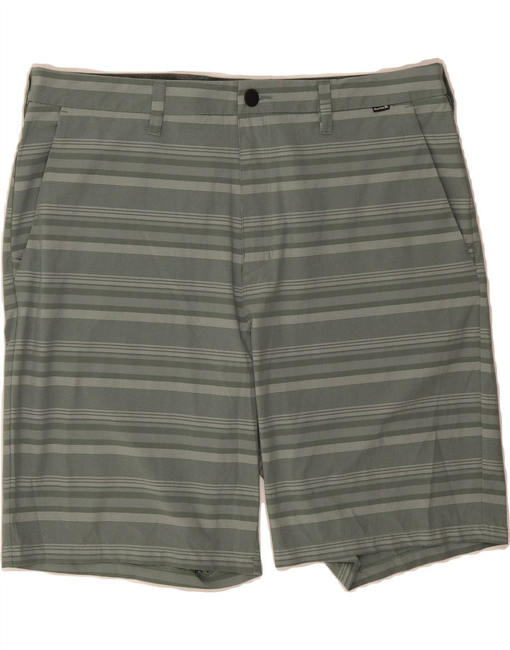 HURLEY Mens Chino Shorts W38 XL Green Striped Polyester Vintage Hurley and Second-Hand Hurley from Messina Hembry 