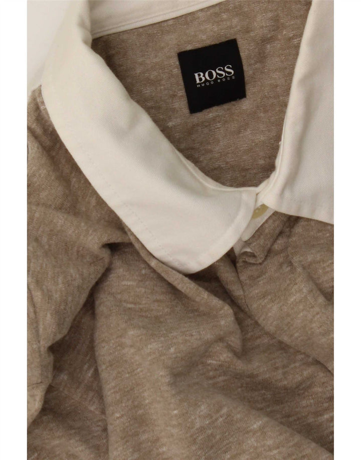 Мужская рубашка поло с длинным рукавом Hugo Boss, средний бежевый в крапинку