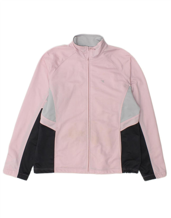 DIADORA Womens Tracksuit Top Jacket UK 14 Medium Pink Colourblock