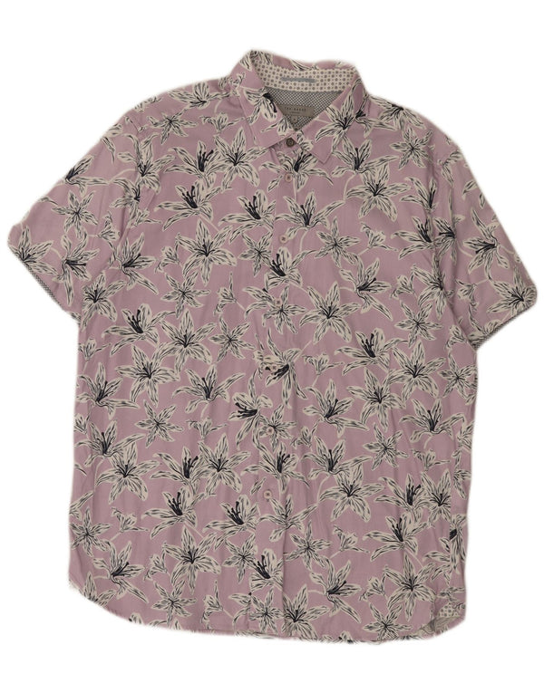 Мужская рубашка с коротким рукавом Ted Baker, размер 6, 2XL, фиолетовая, хлопковая с цветочным принтом