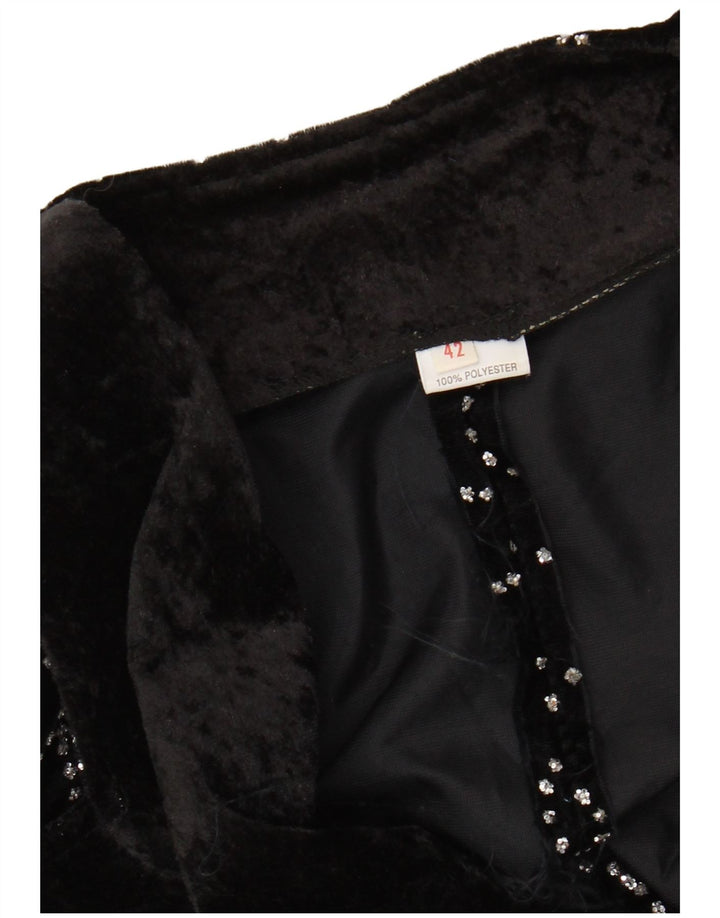 ВИНТАЖНЫЙ женский фрак-пиджак с абстрактным узором IT 42 Средний черный