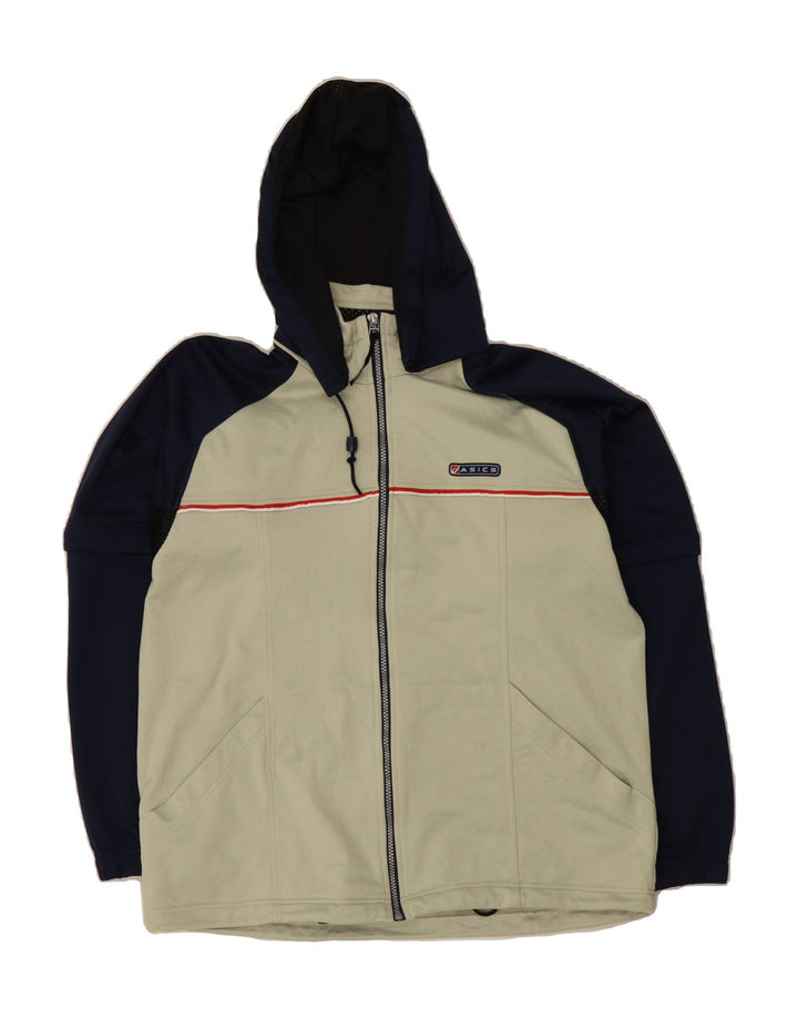 ASICS Mens Zip Hoodie Sweater Large Grey Colourblock Polyester Vintage Asics and Second-Hand Asics from Messina Hembry 