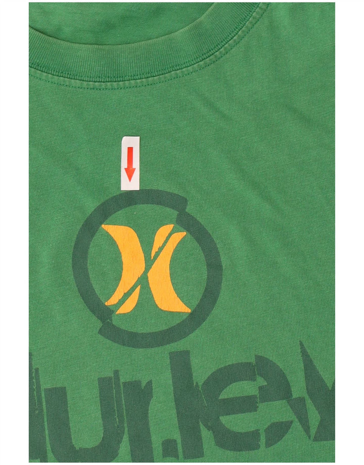 Мужская футболка с рисунком Hurley, хлопковый топ среднего зеленого цвета