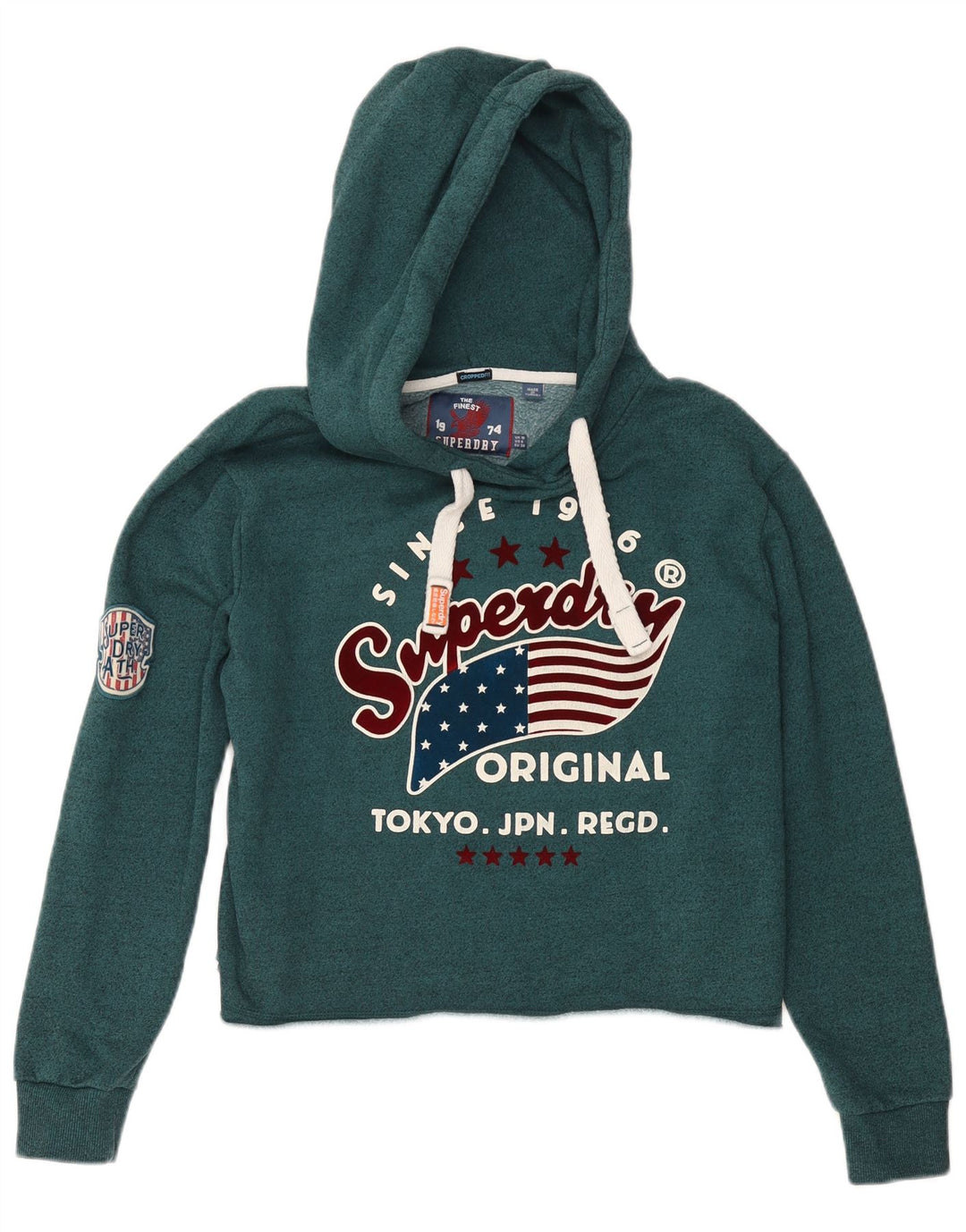 SUPERDRY Женский укороченный джемпер с капюшоном и рисунком, UK 10, маленький зеленый