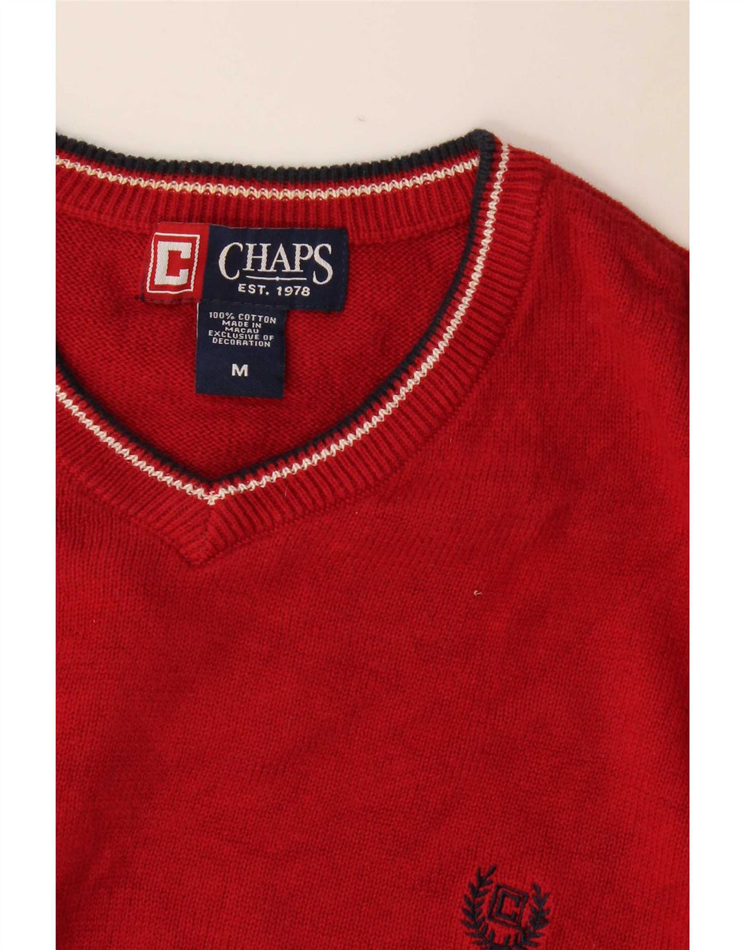 Мужской джемпер с v-образным вырезом Chaps, средний красный хлопковый свитер