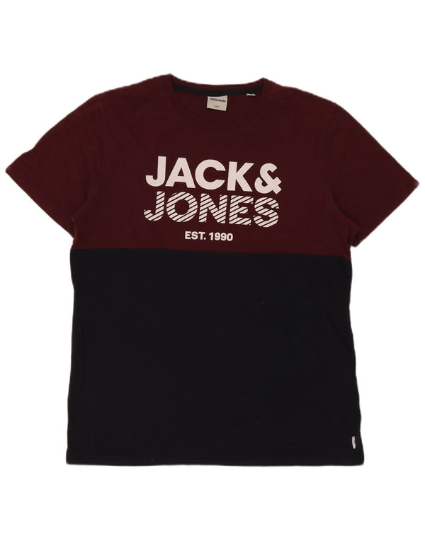Мужская футболка с рисунком Jack & Jones Top XL Бордовый хлопок с цветными блоками