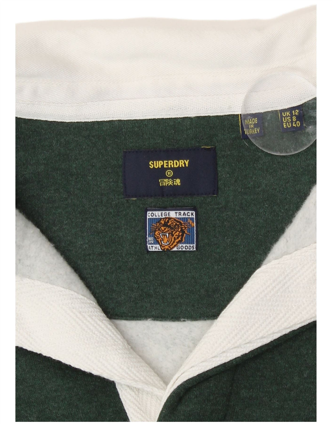 Женский свитшот с воротником-поло Superdry UK 12, средний зеленый цвет с цветными блоками