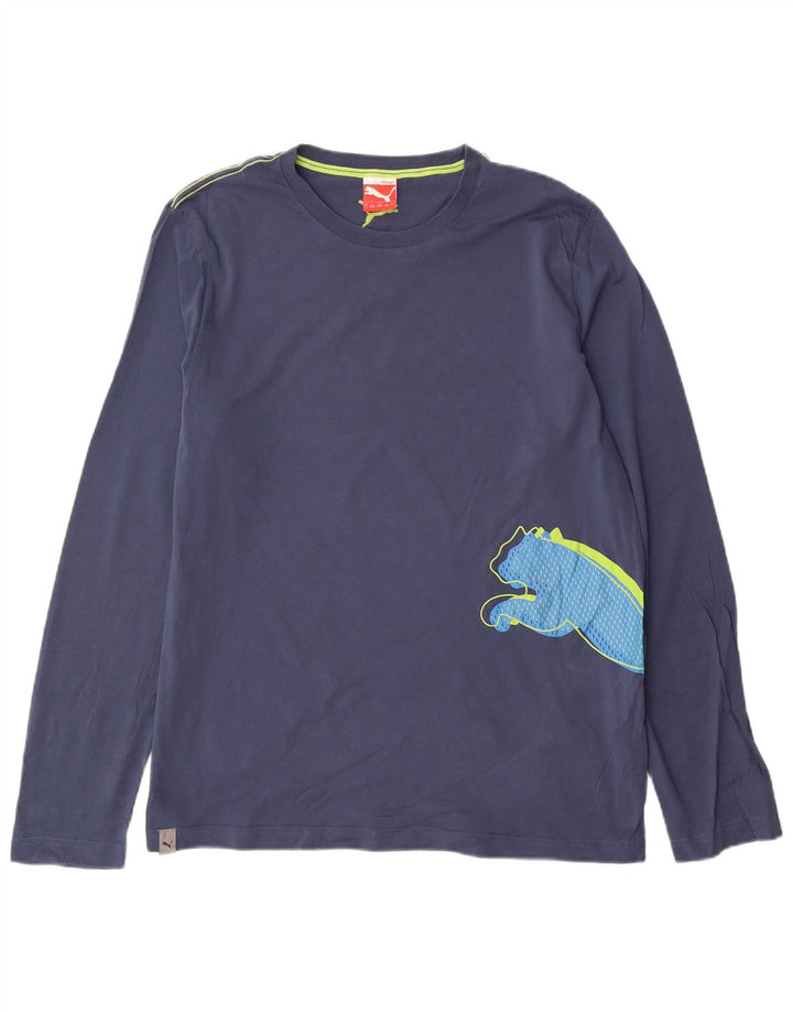 Мужская футболка с длинным рукавом Puma, темно-синяя, хлопковая