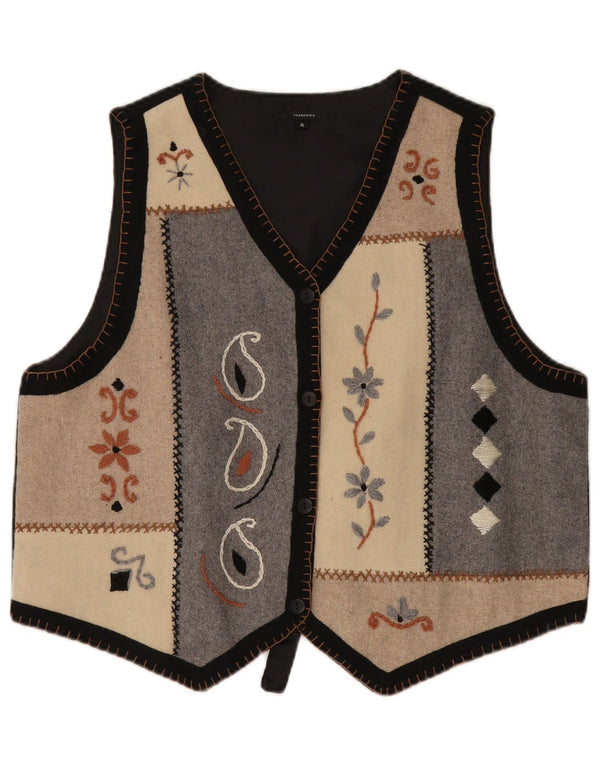 ВИНТАЖНЫЙ женский жилет UK 18 XL, серый шерстяной цвет с цветными блоками