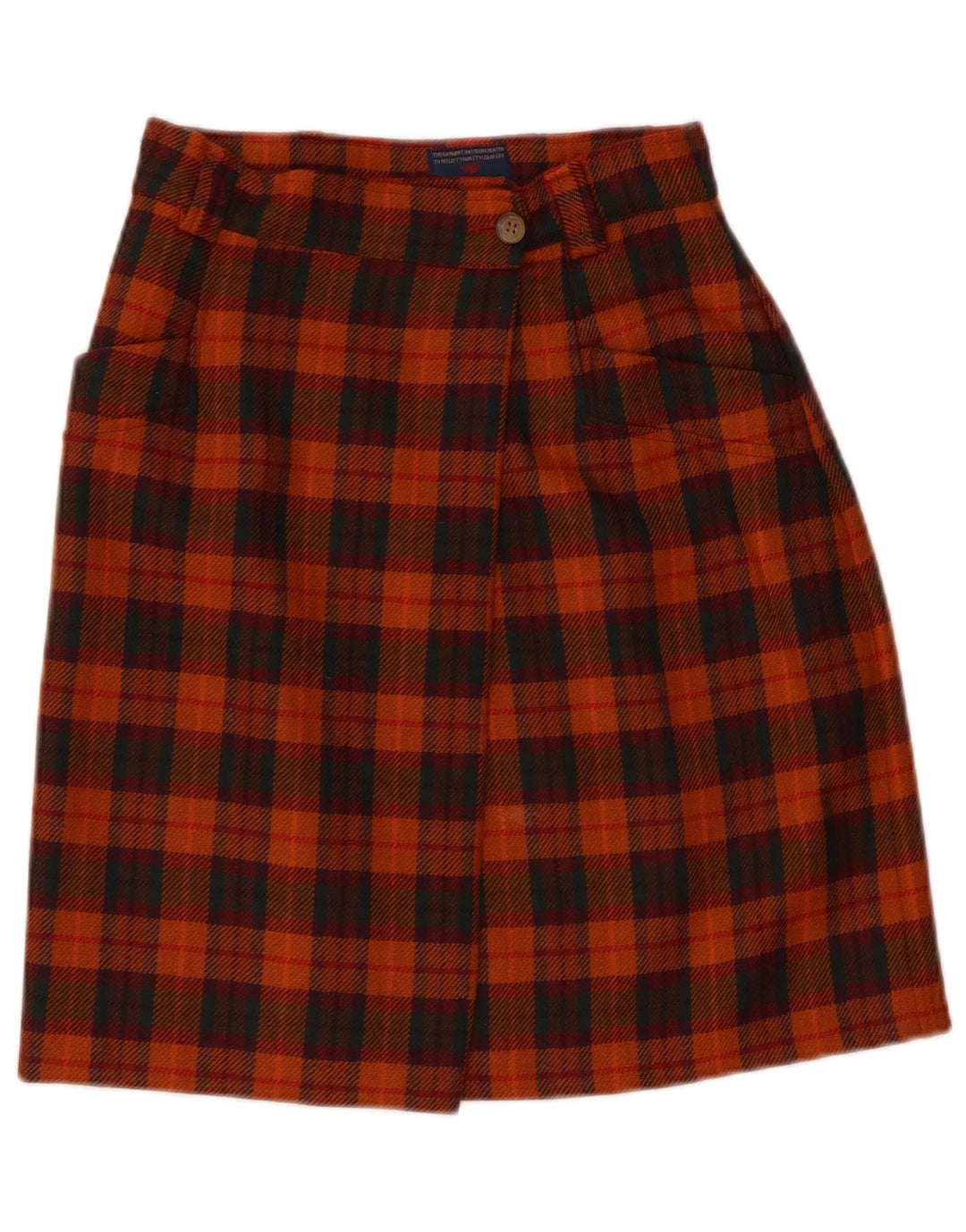 Винтажная женская юбка с запахом IT 42 Medium W28 Шерстяная оранжевая клетка