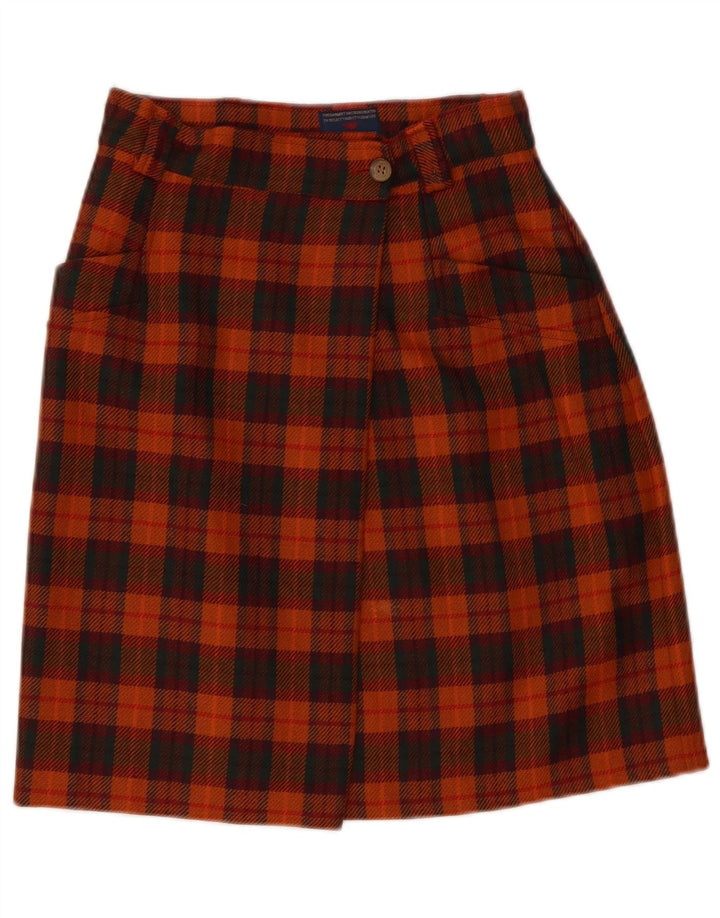 Винтажная женская юбка с запахом IT 42 Medium W28 Шерстяная оранжевая клетка