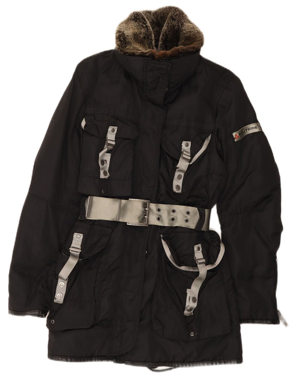 PEUTEREY Womens Parka Jacket EU 40 Medium Black Polyamide