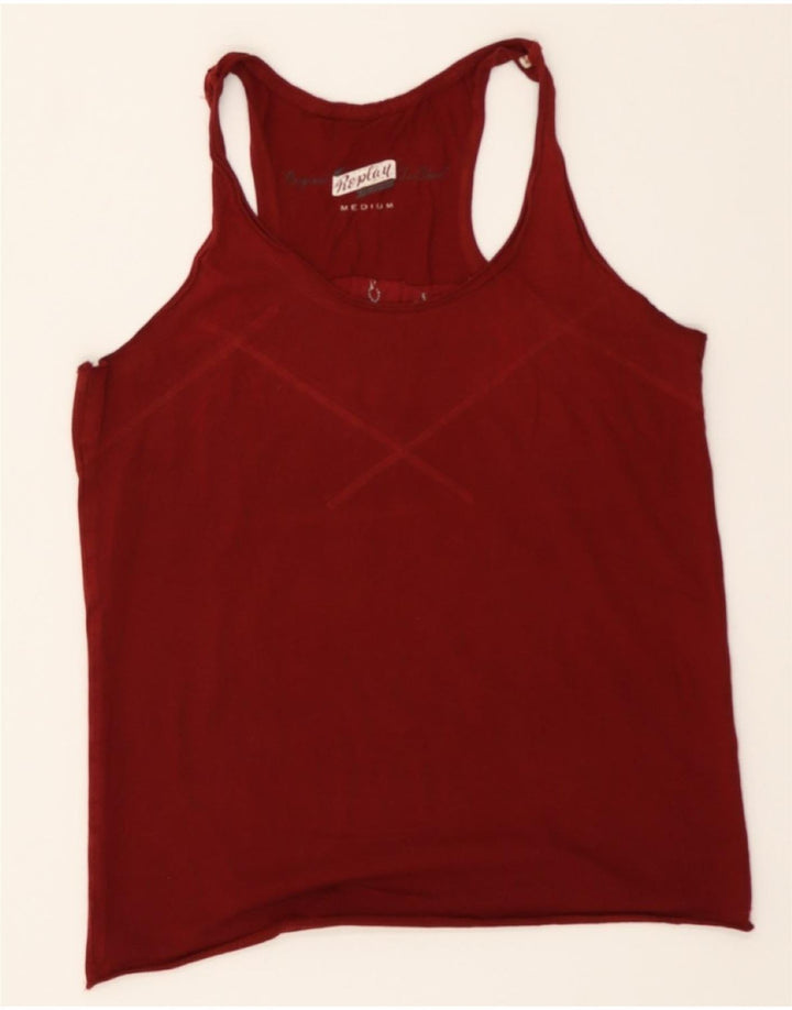 REPLAY Womens Graphic Vest Top UK 12 Medium Burgundy Vintage Replay and Second-Hand Replay from Messina Hembry 