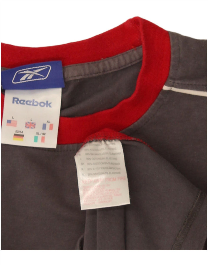 Мужская футболка Reebok, большая серая хлопковая футболка с цветными блоками