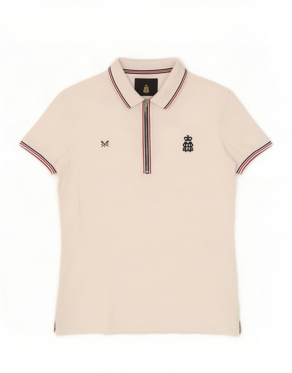 Женская рубашка поло Crew Clothing UK 12, средний белый цвет с цветными блоками