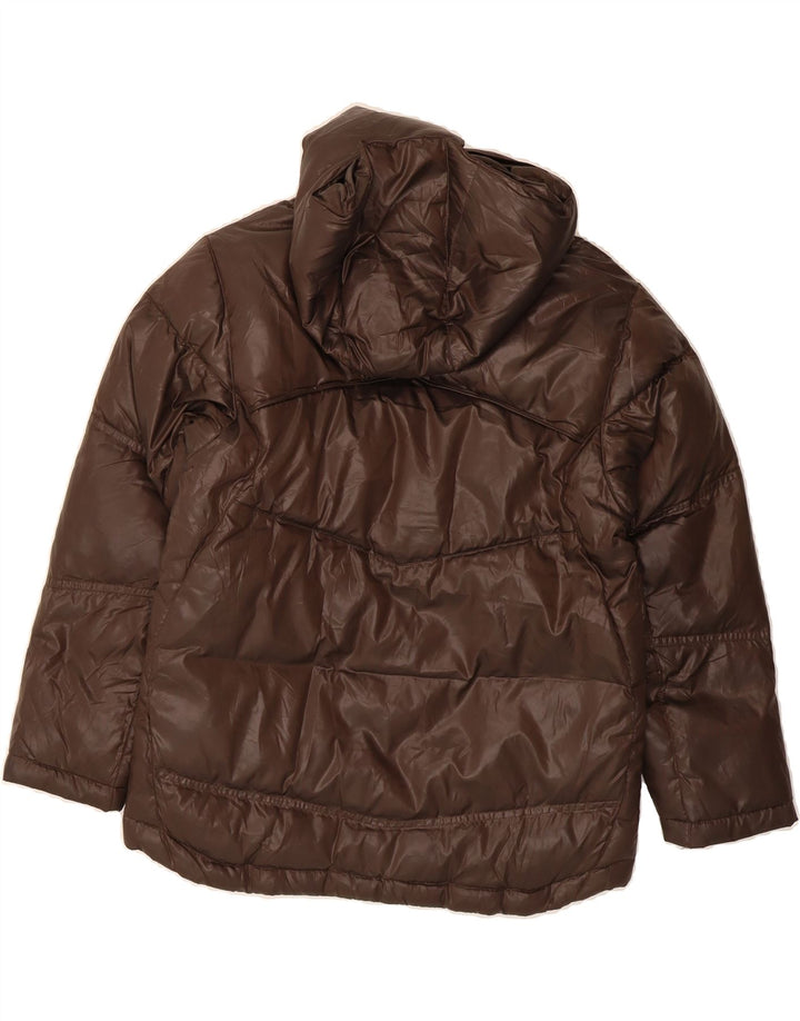 NIKE Boys Hooded Padded Jacket 10-11 Years Medium Brown Polyester Vintage Nike and Second-Hand Nike from Messina Hembry 