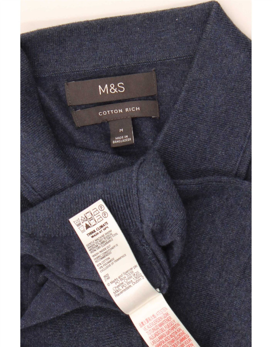 Мужской джемпер с воротником-поло Marks & Spencer, средний темно-синий хлопковый свитер