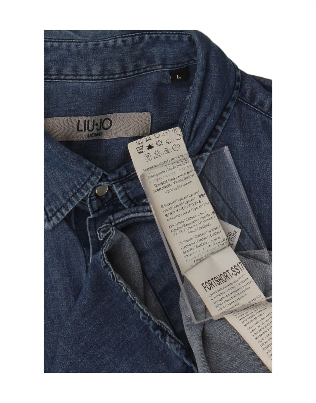 LIU JO Mens Short Sleeve Denim Shirt Large Navy Blue Lyocell