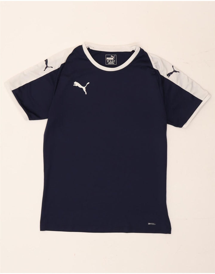 Мужская футболка Puma, маленькая, темно-синяя, с цветными блоками