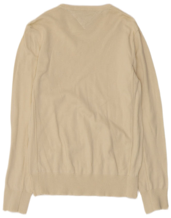 Tommy Hilfiger Mens V-Neck Jumper Sweater Medium Beige Cotton