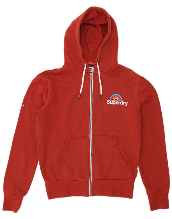 Superdry Mens Zip Hoodie Sweater Small Red Cotton